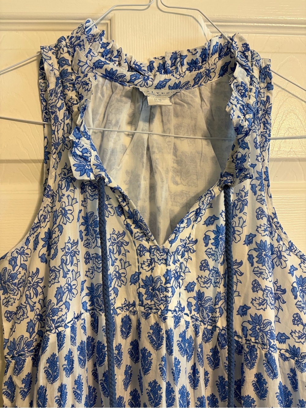 Calypso St Barth Daria Tiered Maxi Dress XS Blue White Floral Block Print Boho - Picture 4 of 7